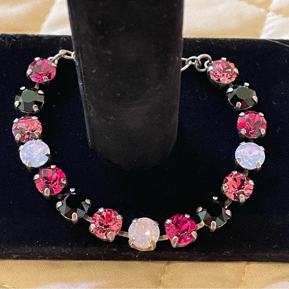 Catherine Popesco Inspired Swarovski Crystal Bracelet Fuchsia Black Pink Silver